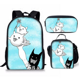 The Battle Cats Schoolbag Backpack Lunch Bag Pencil Case 3pcs Set Gift for Kids Students